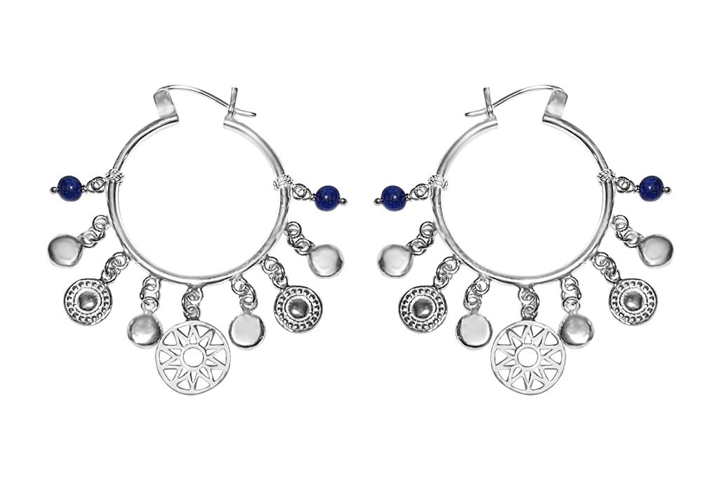 women's sterling silver hoop earrings charms blue lapis bohemian chic jewelry kemmi collection