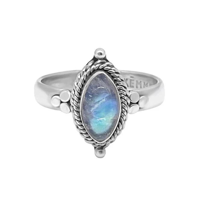 silver ring handmade moonstone natural stone eye shaped sterling 925 boho chic gypsy style festival