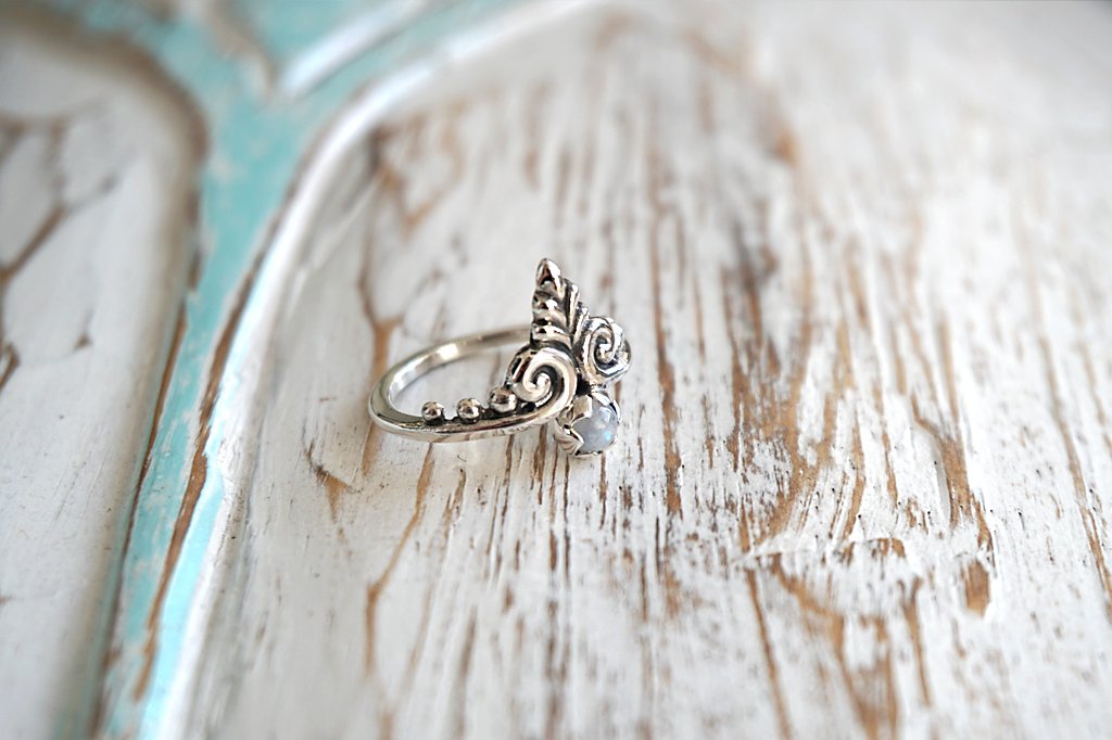 Bague Femme Argent Pierre de Lune Boho Chic Gitane Bijoux Faits Main Collection Kemmi