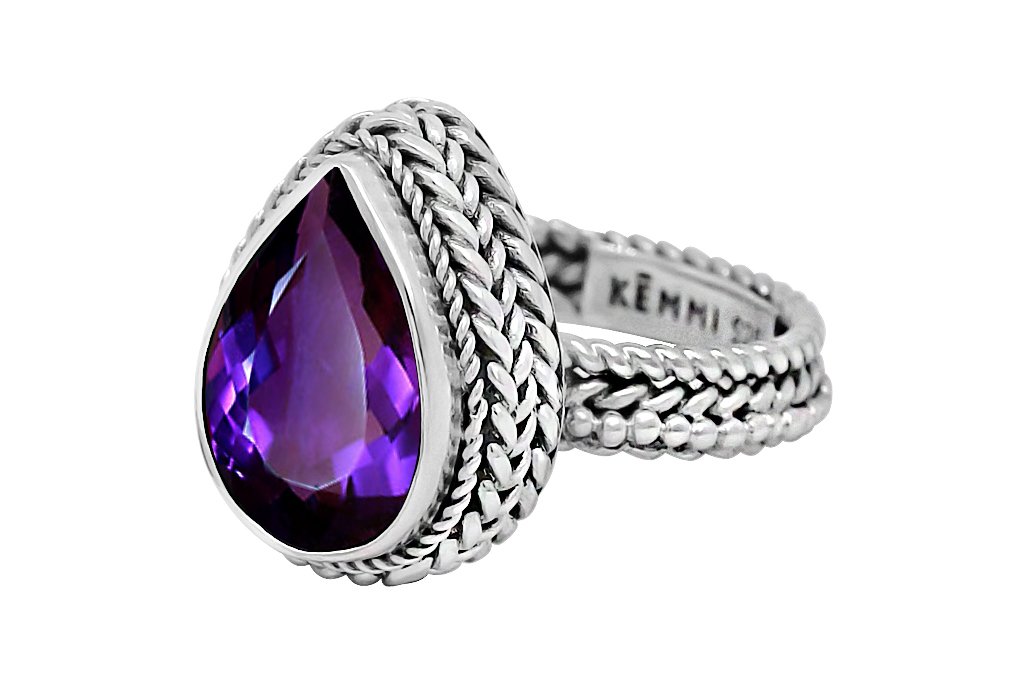 bague en argent pour femme fait main pierre améthyste boho chic déclaration bijoux collection kemmi