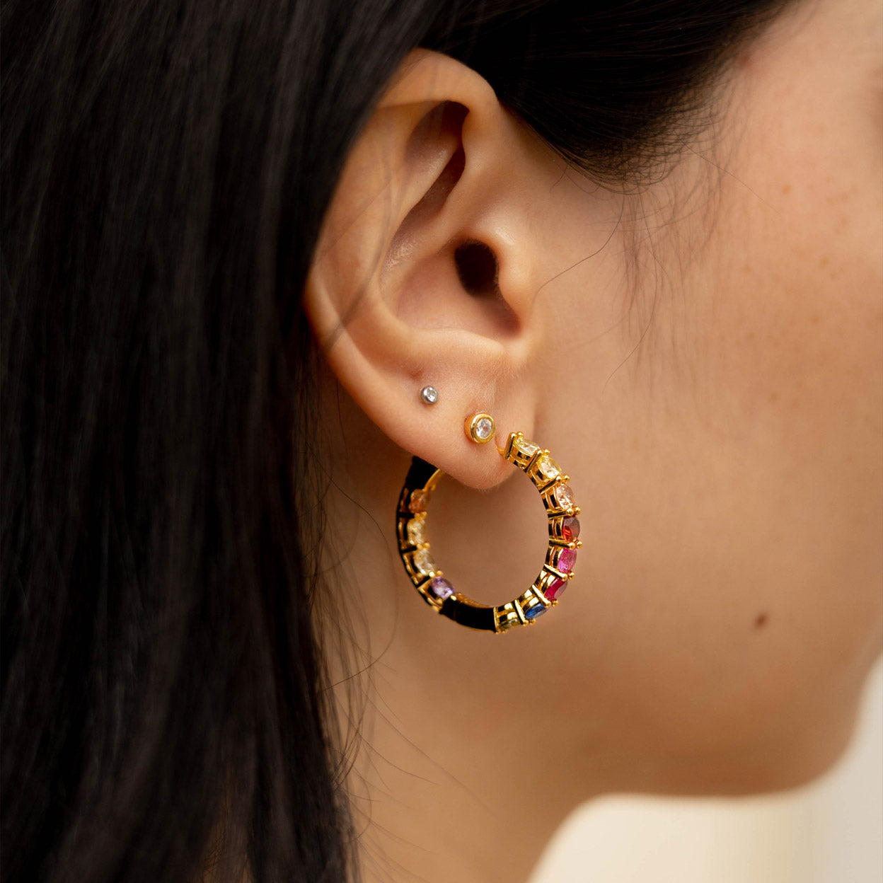 Large Rainbow CZ Hoops