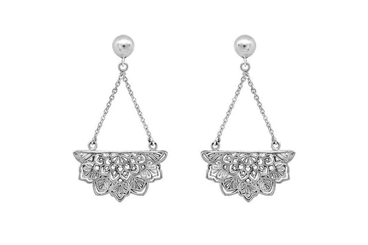 Silver Lotus Mandala Earrings