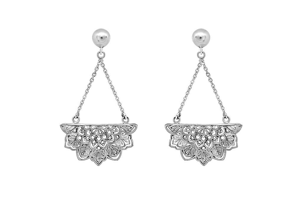 Silver Lotus Mandala Earrings