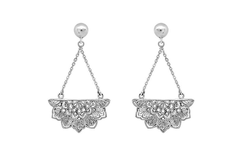 Silver Lotus Mandala Earrings