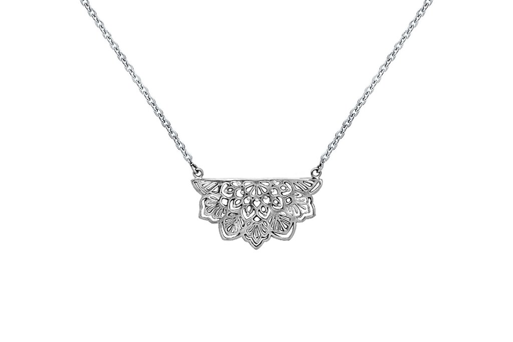 Sterling silver lotus mandala charm necklace bohemian gypsy boho chic handmade jewelry kemmi collection