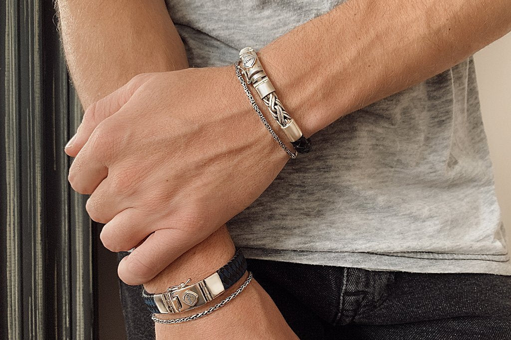 bracelets en cuir pour hommes en argent sterling bijoux de style contemporain moderne collection kemmi