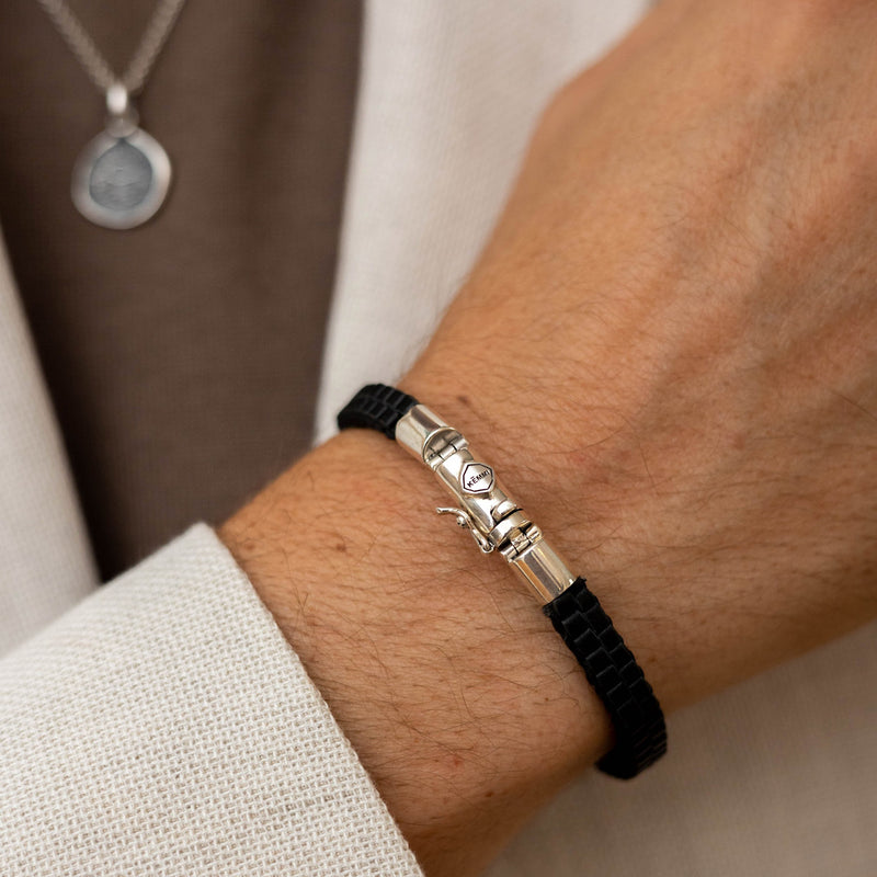 bracelet en cuir noir pour hommes fermeture en argent classique style moderne bijoux de tous les jours Collection Kemmi