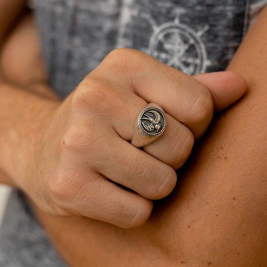 Chevalière homme moineau en argent