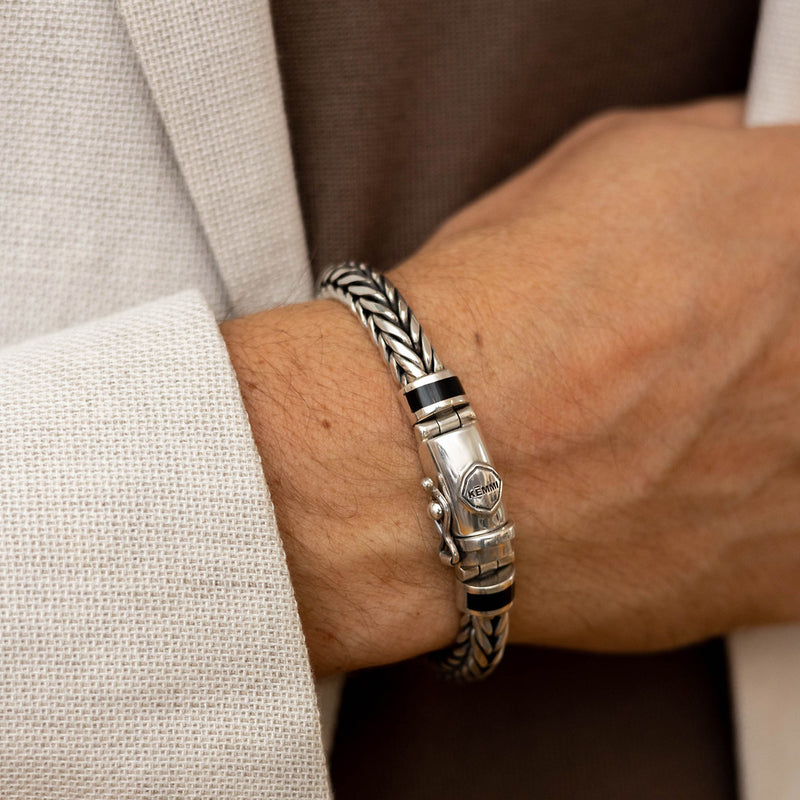 men's sterling silver bracelet handmade modern statement black onyx stone jewelry kemmi collection