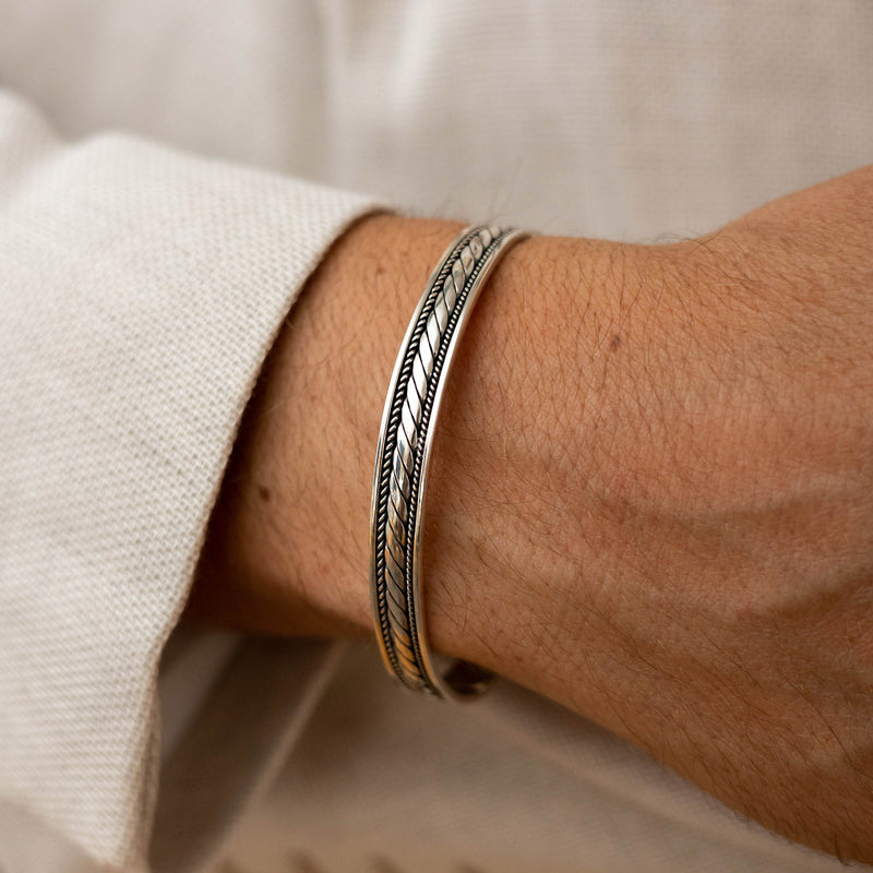 bracelet manchette en argent sterling pour hommes, bijoux de style décontracté moderne, collection kemmi