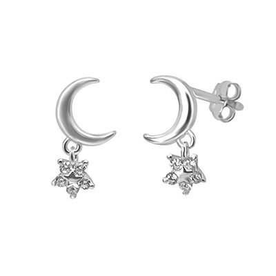 sterling silver earring dainty style crescent star drop cz kemmi jewelry boho chic