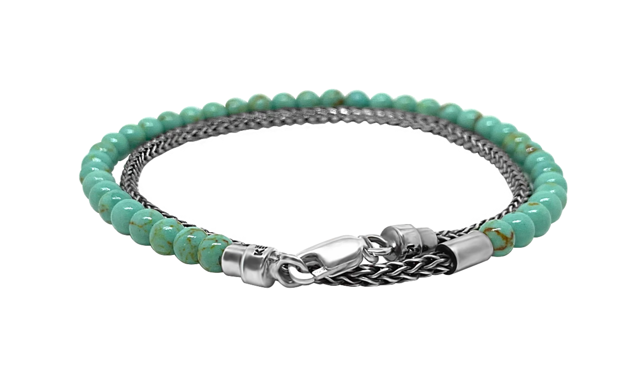 bracelet double tour en argent sterling perles de jade d'arizona fermoir homard accessoire collection kemmi