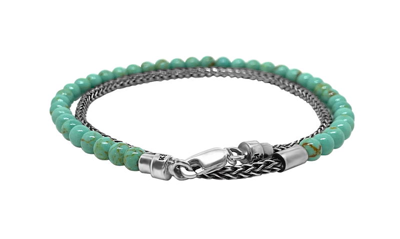 bracelet double tour en argent sterling perles de jade d'arizona fermoir homard accessoire collection kemmi