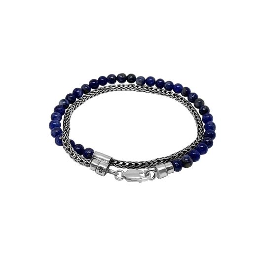 Silver Mini Chain Blue Lapis Beads