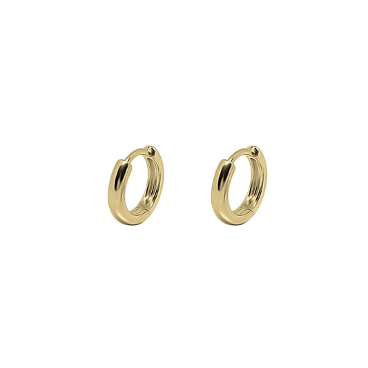 Boucles d'oreilles créoles en vermeil en or 18 carats fermoir à fermeture à pression charnière huggie tous les bijoux minimaux kemmi colletion boho chic fait à la main