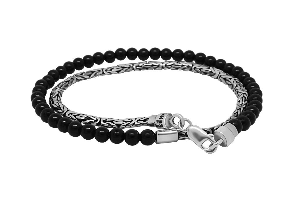 bracelet en argent sterling pour hommes minces perles d'onyx style moderne de tous les jours collection kemmi