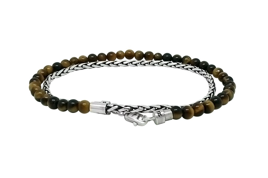 bracelet fin en argent sterling oeil de tigre perle pierre fermoir homard style polyvalent moderne collection kemmi