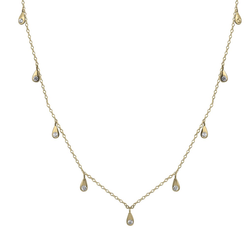 14k gold vermeil multi char drop necklace cubic zirconia elegant style kemmi jewelry boho style