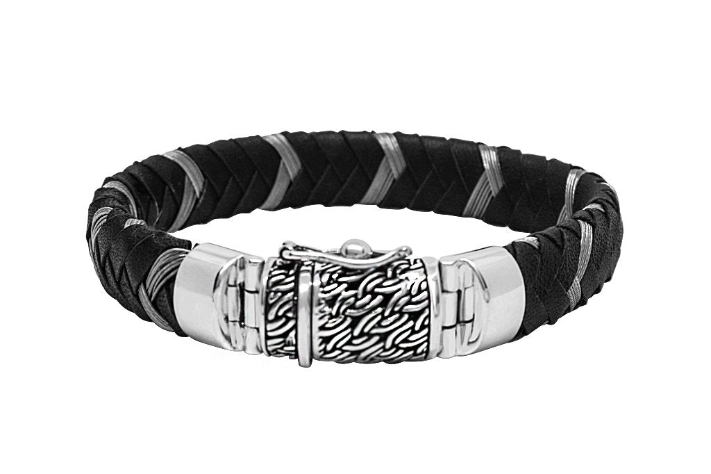 Mens Leather Bracelet Sterling Silver Nylon Handmade Jewelry Kemmi Collection