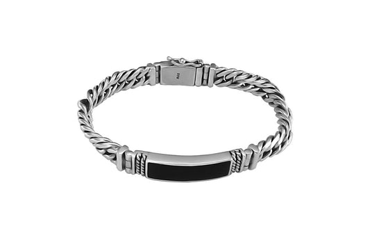 Bracelet Gourmette Argent Onyx Noir