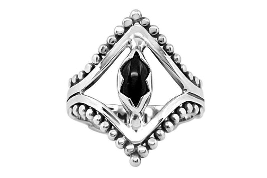 bague en argent sterling pierre d'onyx noir femme fait main boho bohème collection kemmi