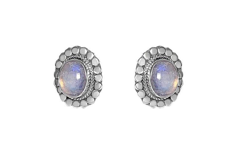 Silver Oval Moonstone Stud Earrings