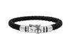 Men's black leather bracelet sterling silver closure clasp modern style kemmi collection