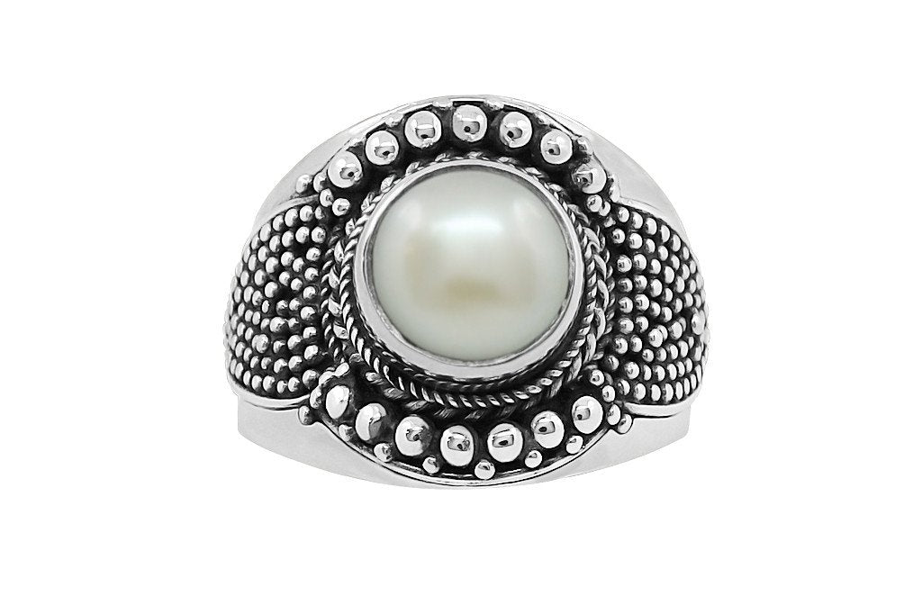 sterling silver ring pearl bohemian style boho chic gypsy festival jewelry handmade kemmi collection