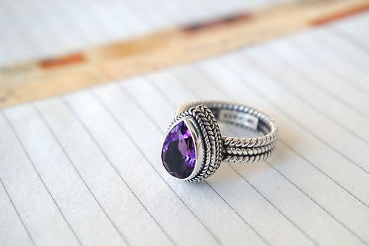 women's statement silver ring amethyst stone bohemian chic jewelry kemmi collection