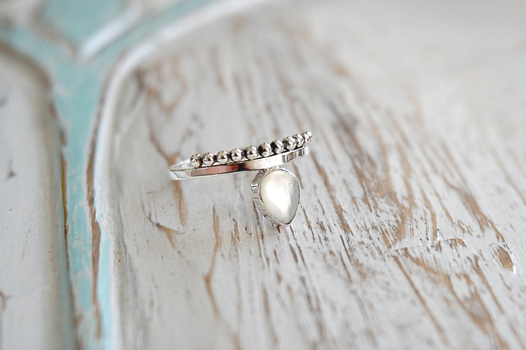 Silver Ring Mother Of Pearl Bohemian Chic Gypsy Stackable Handmade Jewelry Kemmi Collecton