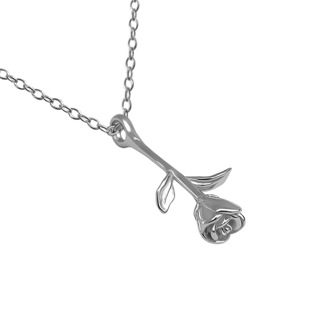 rose pendant necklace chain sideview sterling silver jewelry kemmi collection