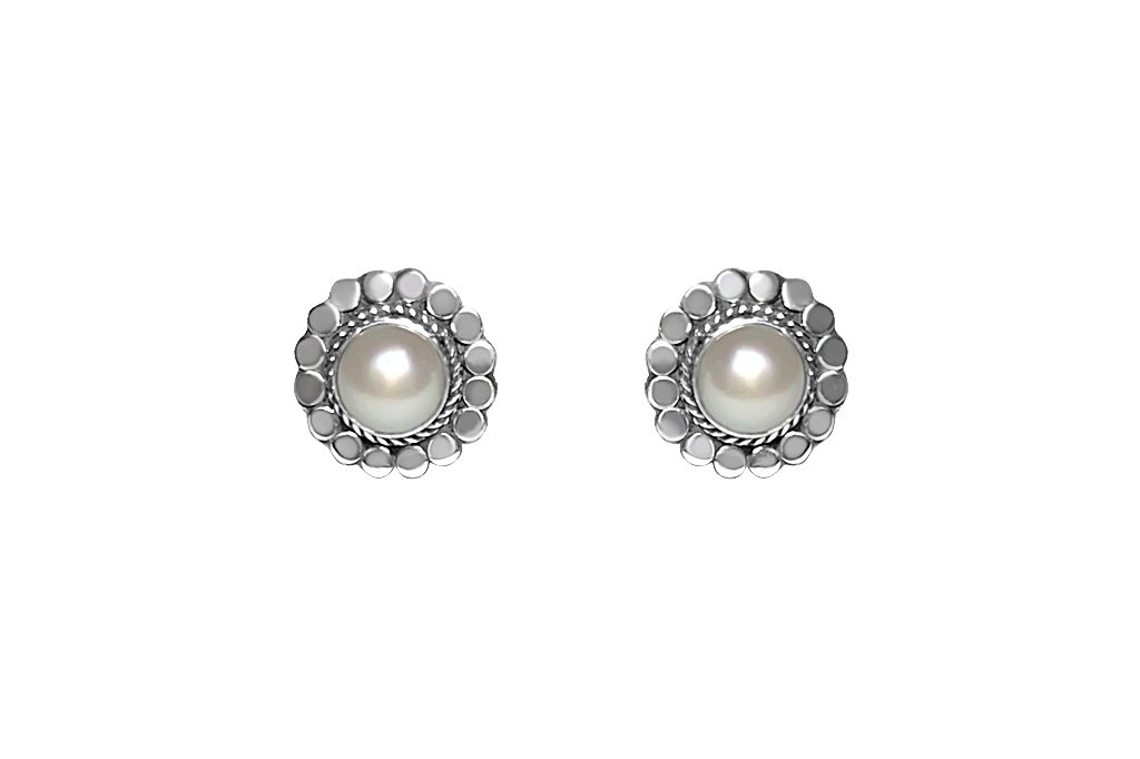women's sterling silver stud earrings white natural pearls handmade jewelry kemmi collection