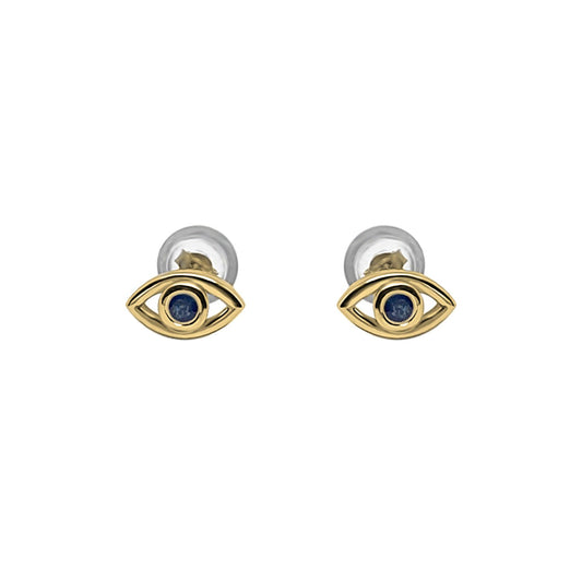 eye stud earrings blue sapphire stone 18k gold vermeil classic style kemmi collection