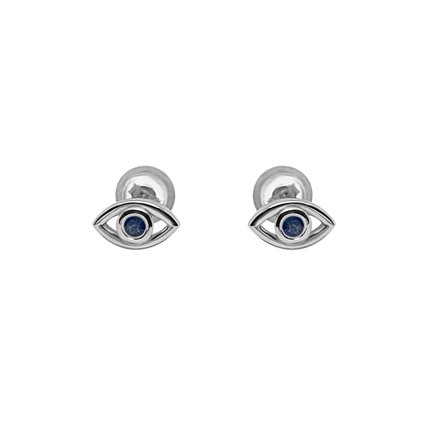 eye stud earrings blue sapphire stone sterling silver classic style kemmi collection