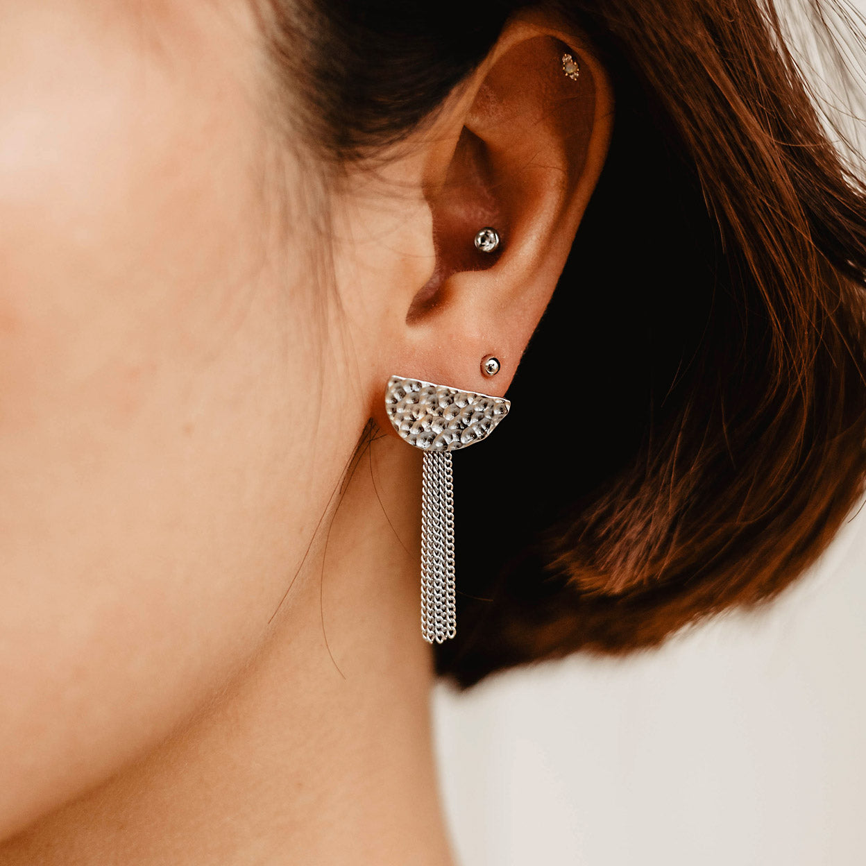 Half Moon Tassel Stud Earrings