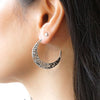 sterling silver moon crescent earrings engraved details bohemian boho style jewelry kemmi collection handmade