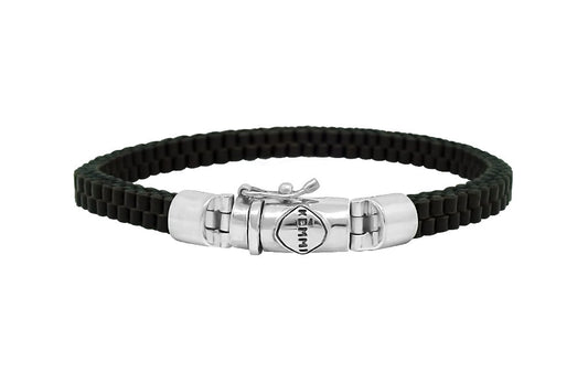 bracelet en cuir noir pour hommes fermeture en argent classique style moderne bijoux de tous les jours Collection Kemmi
