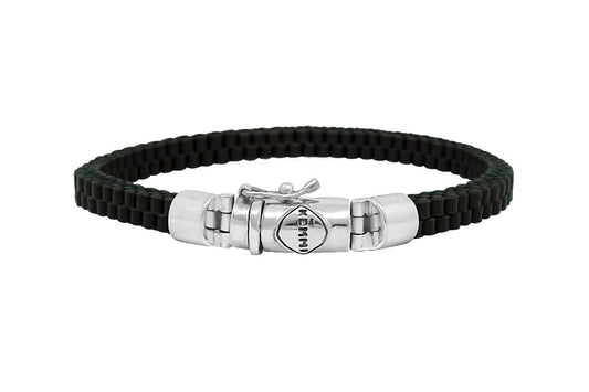 men's black leather bracelet classic silver closure modern style everyday jewelry Kemmi Collection