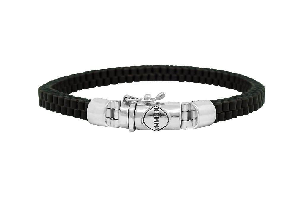 men's black leather bracelet classic silver closure modern style everyday jewelry Kemmi Collection
