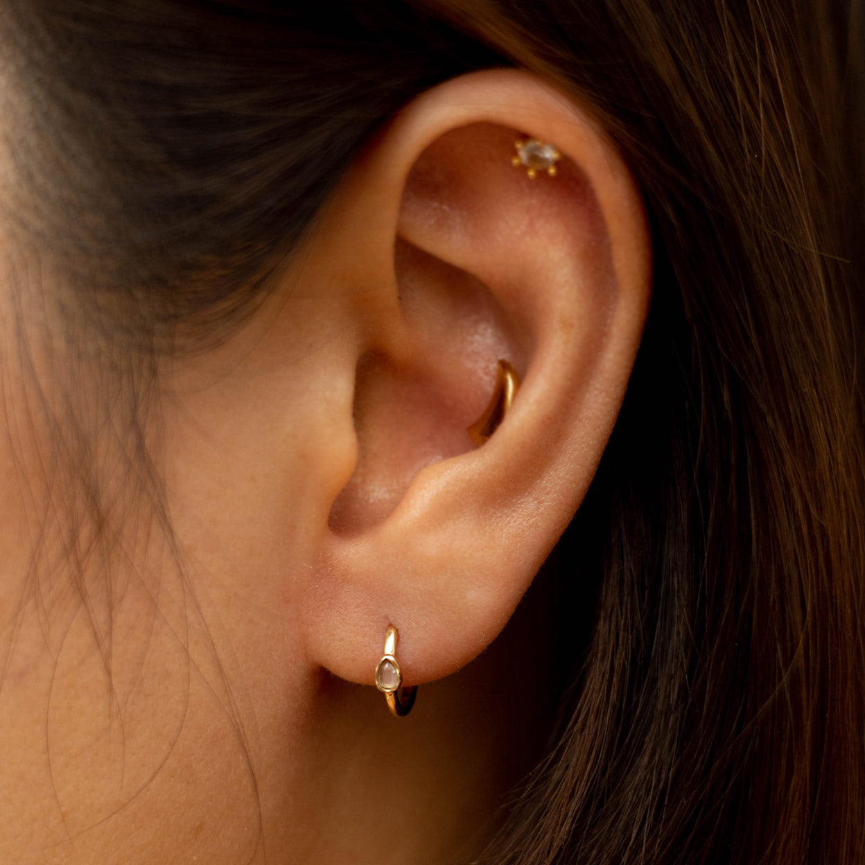 Gold Moonstone Celestial Huggie Hoop Earrings - Lovisa