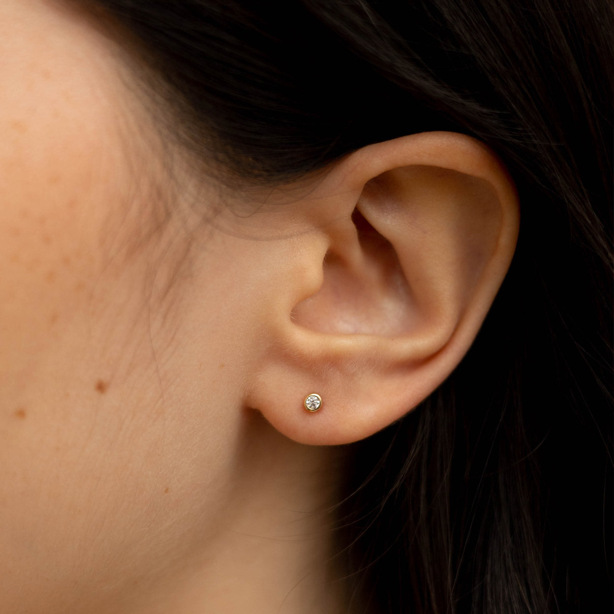 Solid Gold CZ Stud Earring