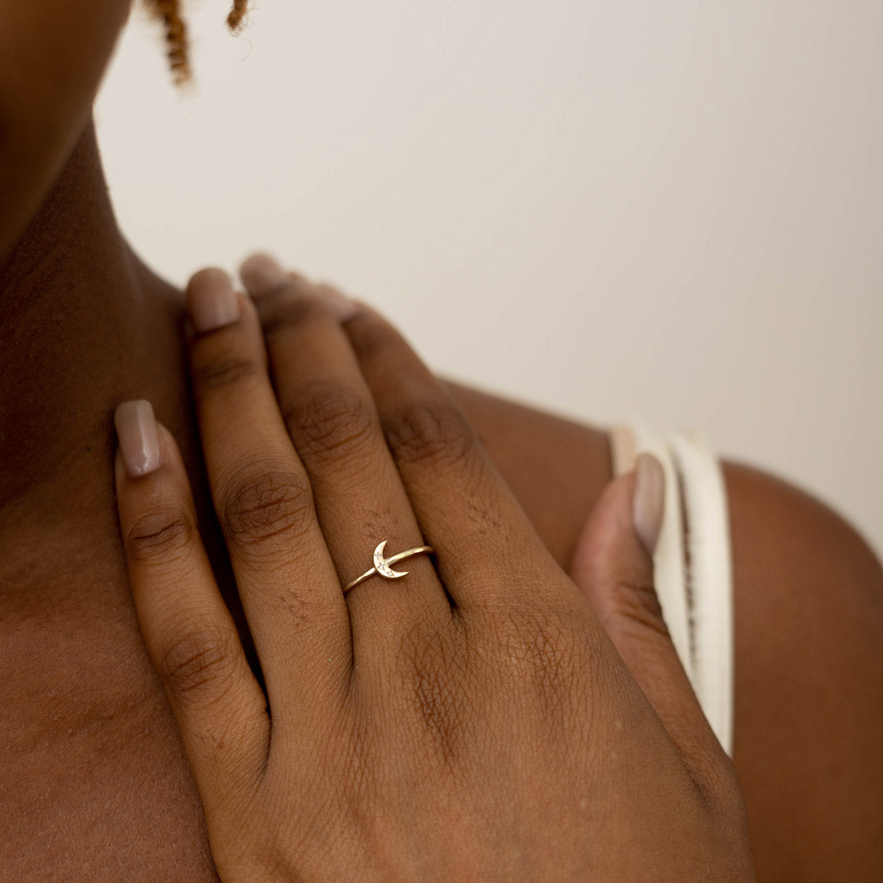 Solid Gold Diamond Crescent Ring