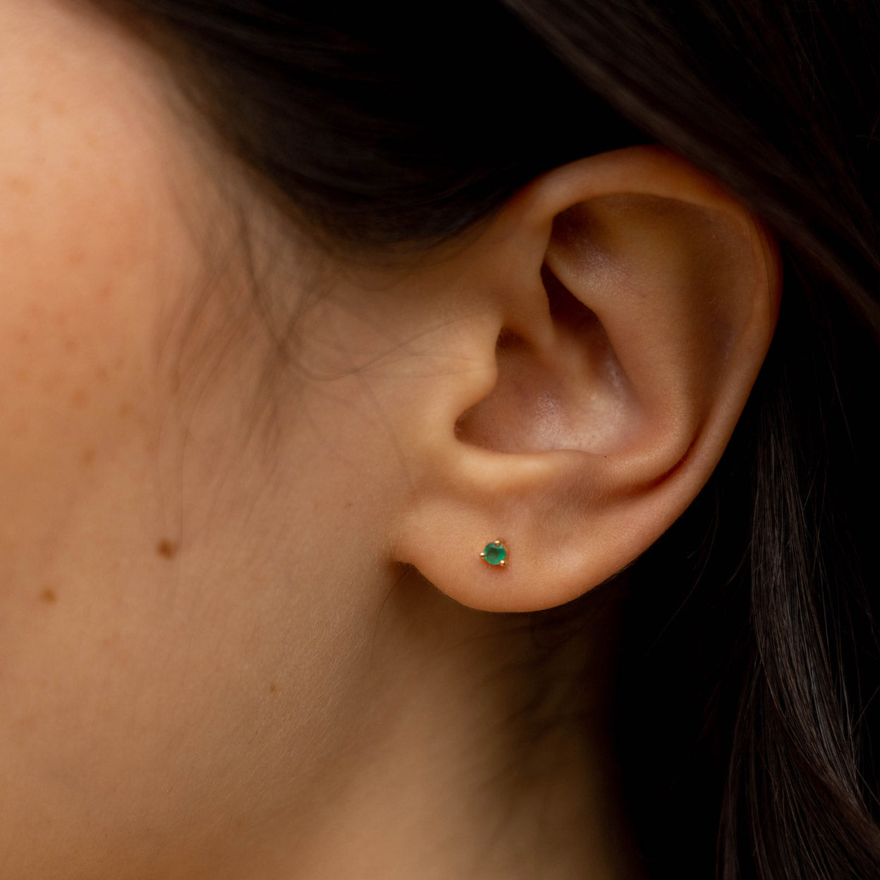 Solid Gold Emerald Stud Earring