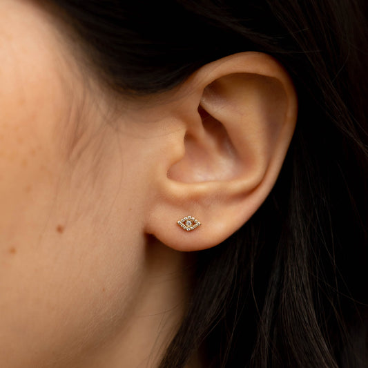 Solid Gold CZ Eye Stud Earring