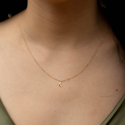 Solid Gold Moon Light Diamond Necklace
