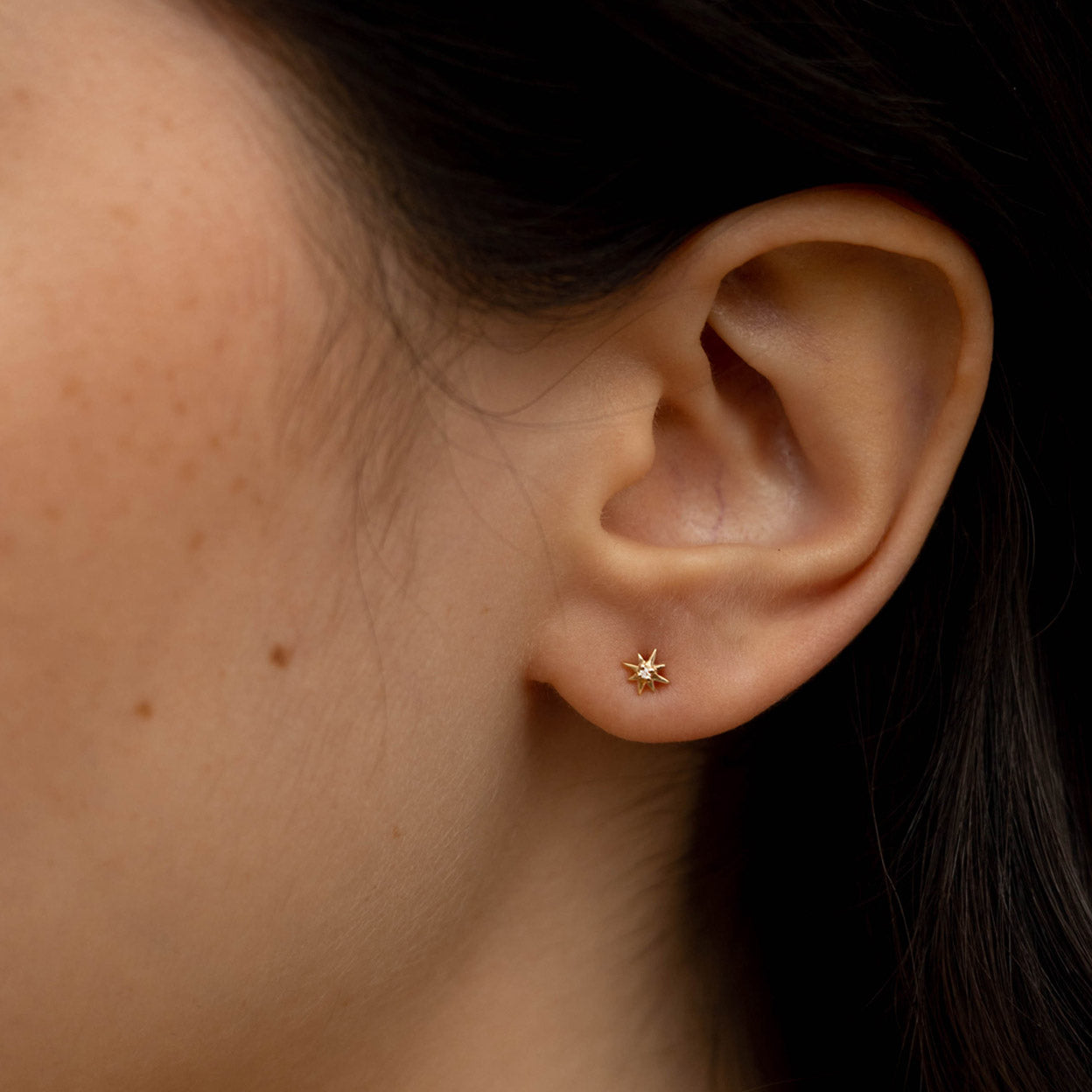 Solid Gold North Star Diamond Stud Earring