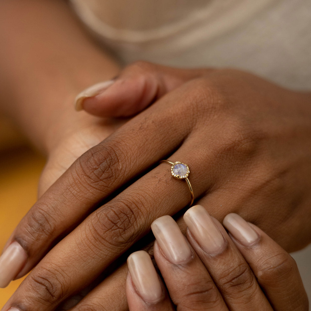 Solid Gold Skylar Moonstone & Diamond Ring