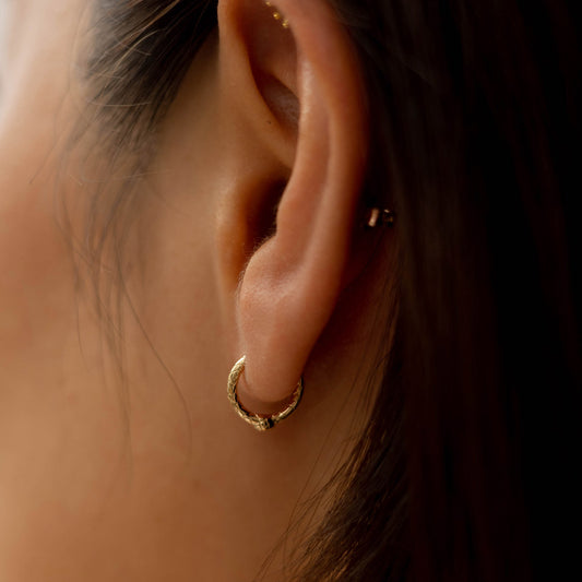 Solid Gold Snake Textured Hoop Earring