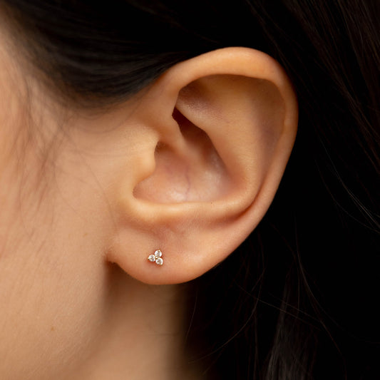 Solid Gold Tri CZ Stud Earring