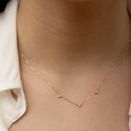 Solid Gold Tri Diamond Necklace